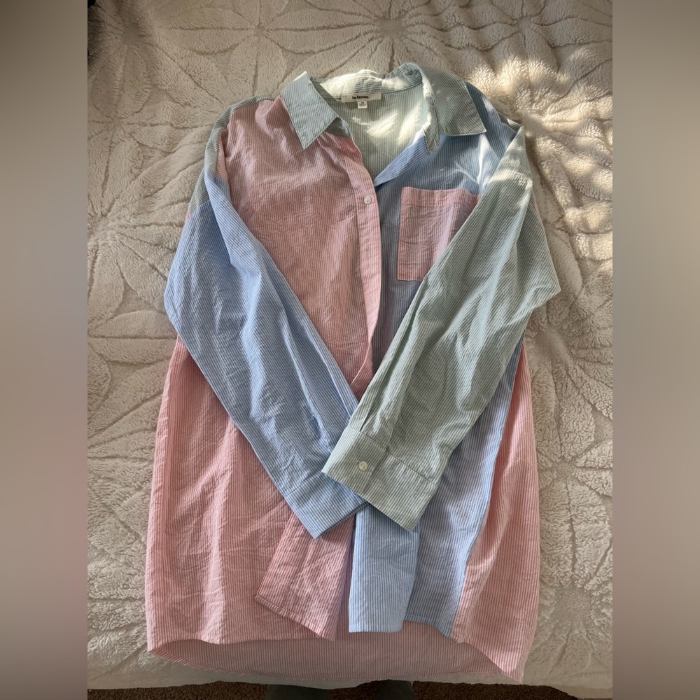 multicolor colorblock long sleeve button up